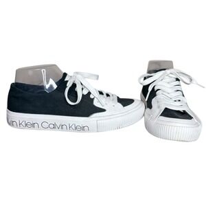 Calvin Klein Black White Logo Low Top Sneakers Women's Size 7.5
